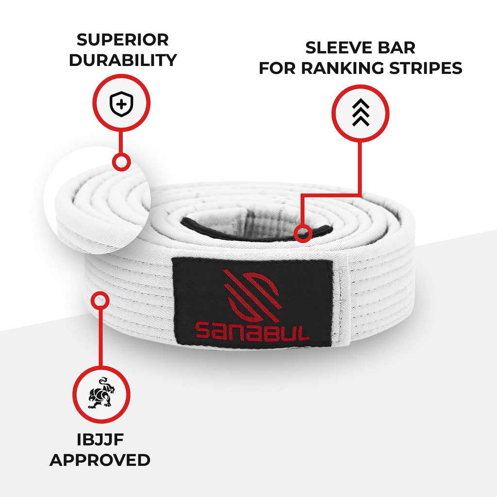 Sanabul BJJ Belt for Men & Women - Brazilian Jiu Jitsu With Ranking Stripes Sleeve Bar - Kids Gi Belt