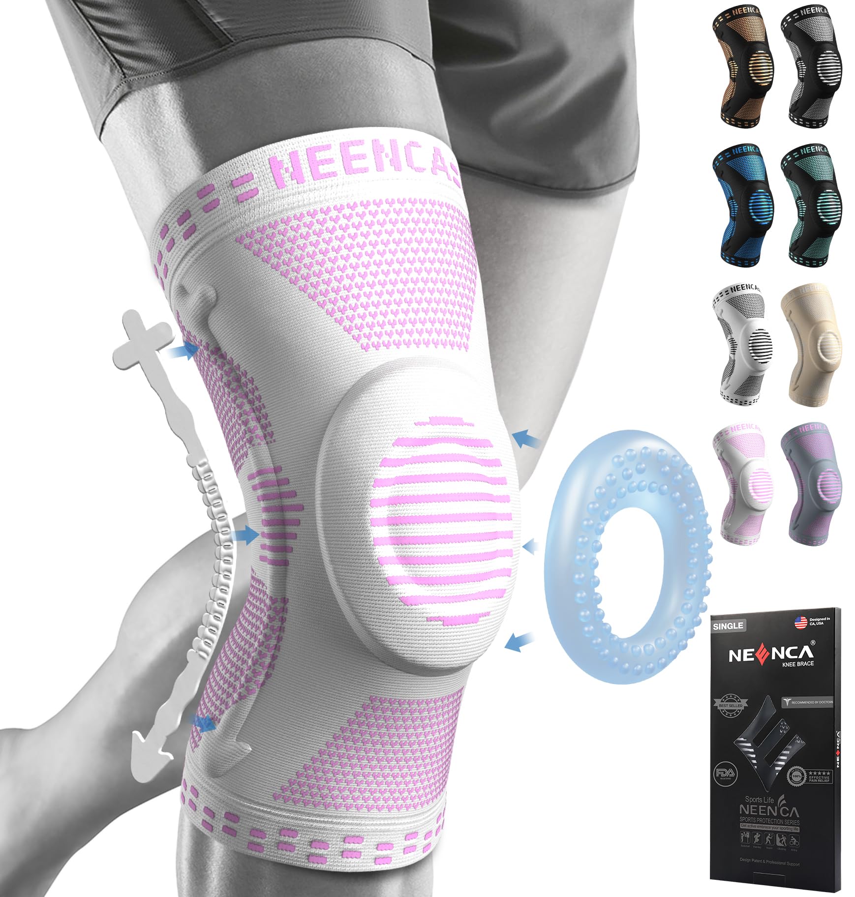 NEENCA Professional Knee Brace for Pain Relief, Medical Knee Support with Patella Pad & Side Stabilizers, Compression Knee Sleeve for Meniscus Tear, ACL, Joint Pain, Runner, Workout - FSA/HSA Eligible