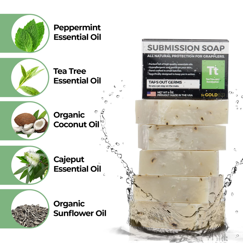 Premium Tea Tree Oil Soap - USA Made Bar Soap for BJJ, Jiu Jitsu, Wrestling, and Grappling (5-Pack of 4 Ounce Soap Bars, Classic Tea Tree)