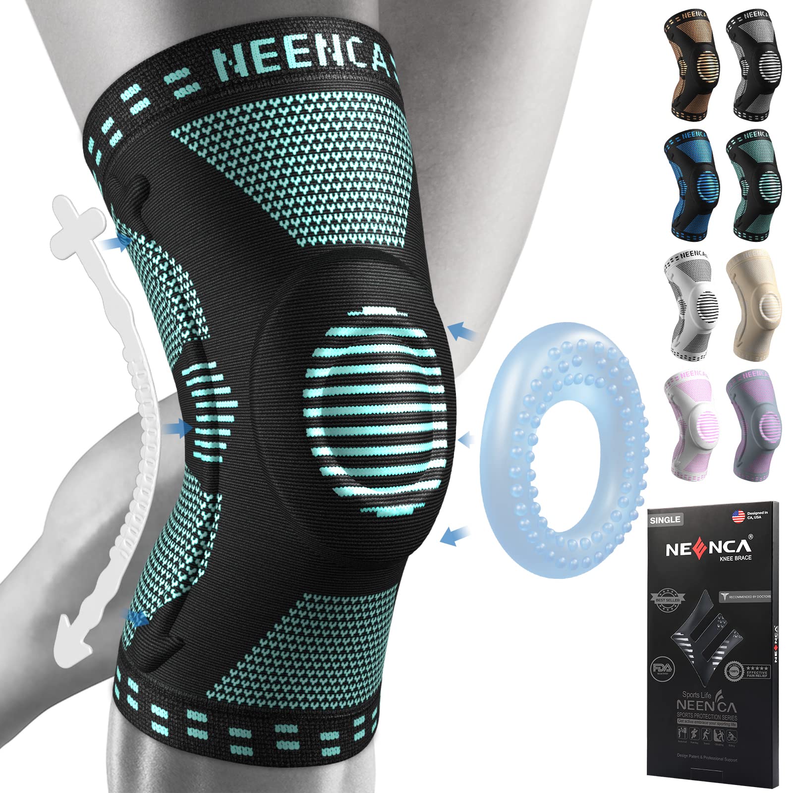 NEENCA Professional Knee Brace for Pain Relief, Medical Knee Support with Patella Pad & Side Stabilizers, Compression Knee Sleeve for Meniscus Tear, ACL, Joint Pain, Runner, Workout - FSA/HSA Eligible