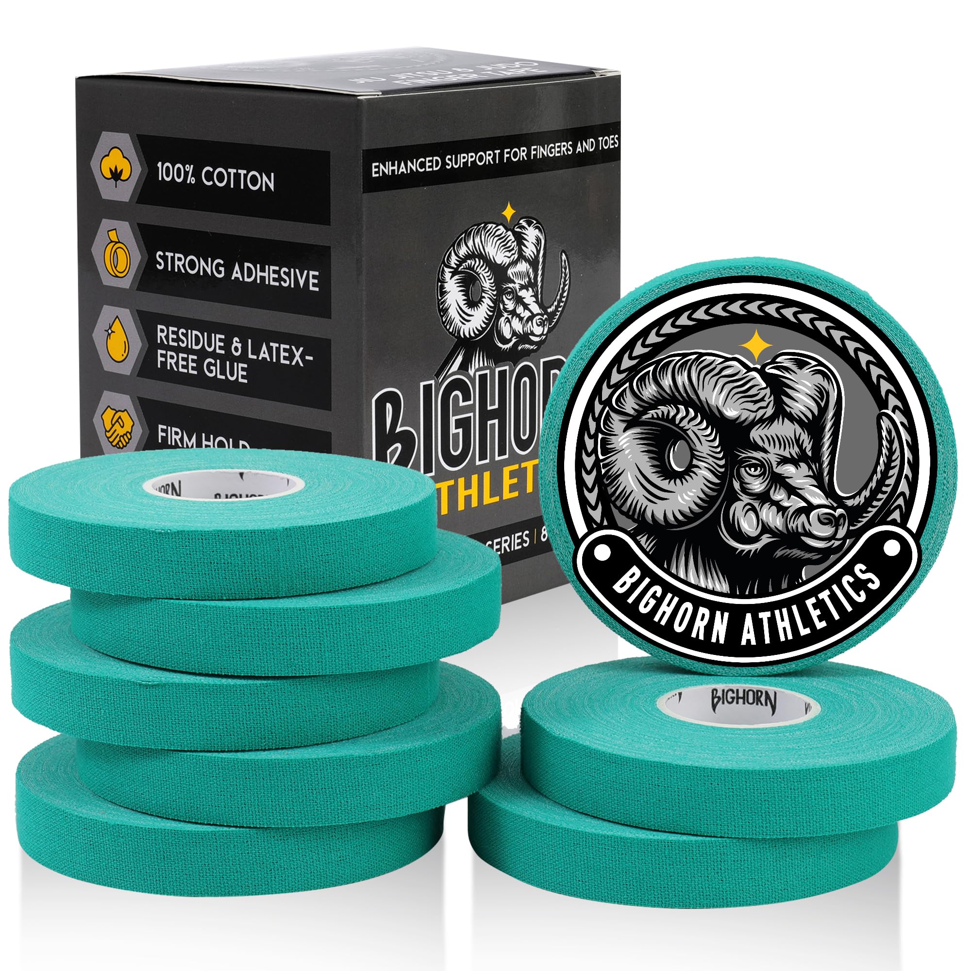 Bighorn Athletics Jiu Jitsu Finger Tape | Residue-Free Athletic Finger Tape for Sports & Injuries: Rock Climbing, Volleyball, Football, Basketball, Hands & Toes | 0.3-Inch x 45-feet, 8-Rolls, Black