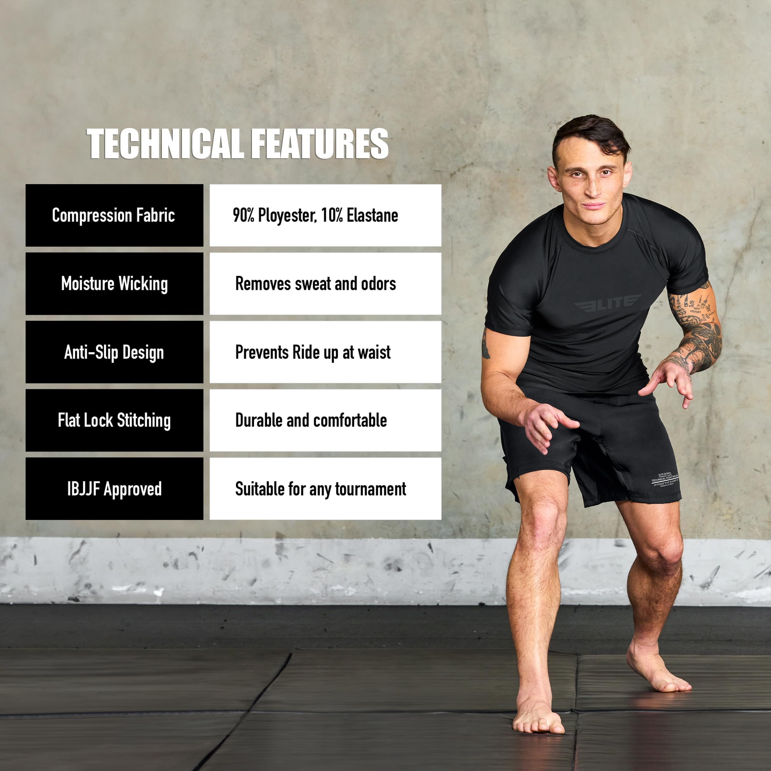 Elite Sports Jiu Jitsu BJJ Rash Guards, Men’s BJJ, No GI, MMA Ranked Short Sleeve Compression Base Layer Rash Guard