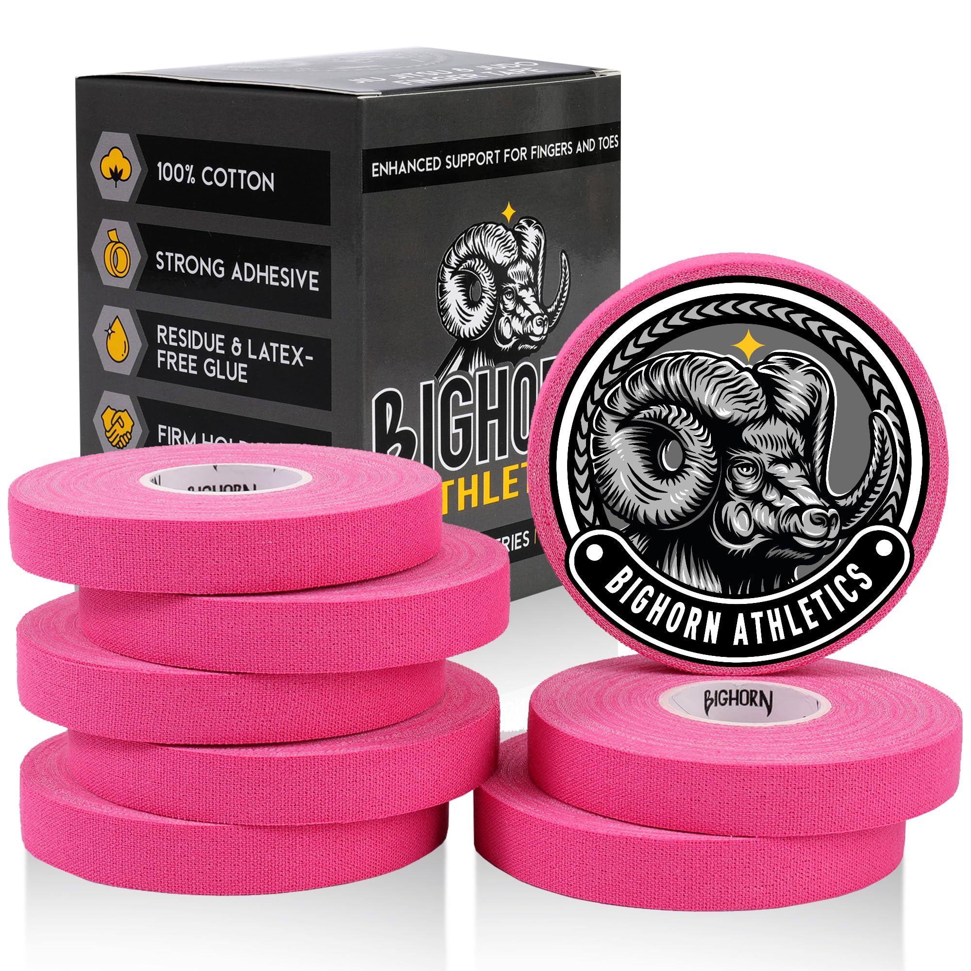 Bighorn Athletics Jiu Jitsu Finger Tape | Residue-Free Athletic Finger Tape for Sports & Injuries: Rock Climbing, Volleyball, Football, Basketball, Hands & Toes | 0.3-Inch x 45-feet, 8-Rolls, Black