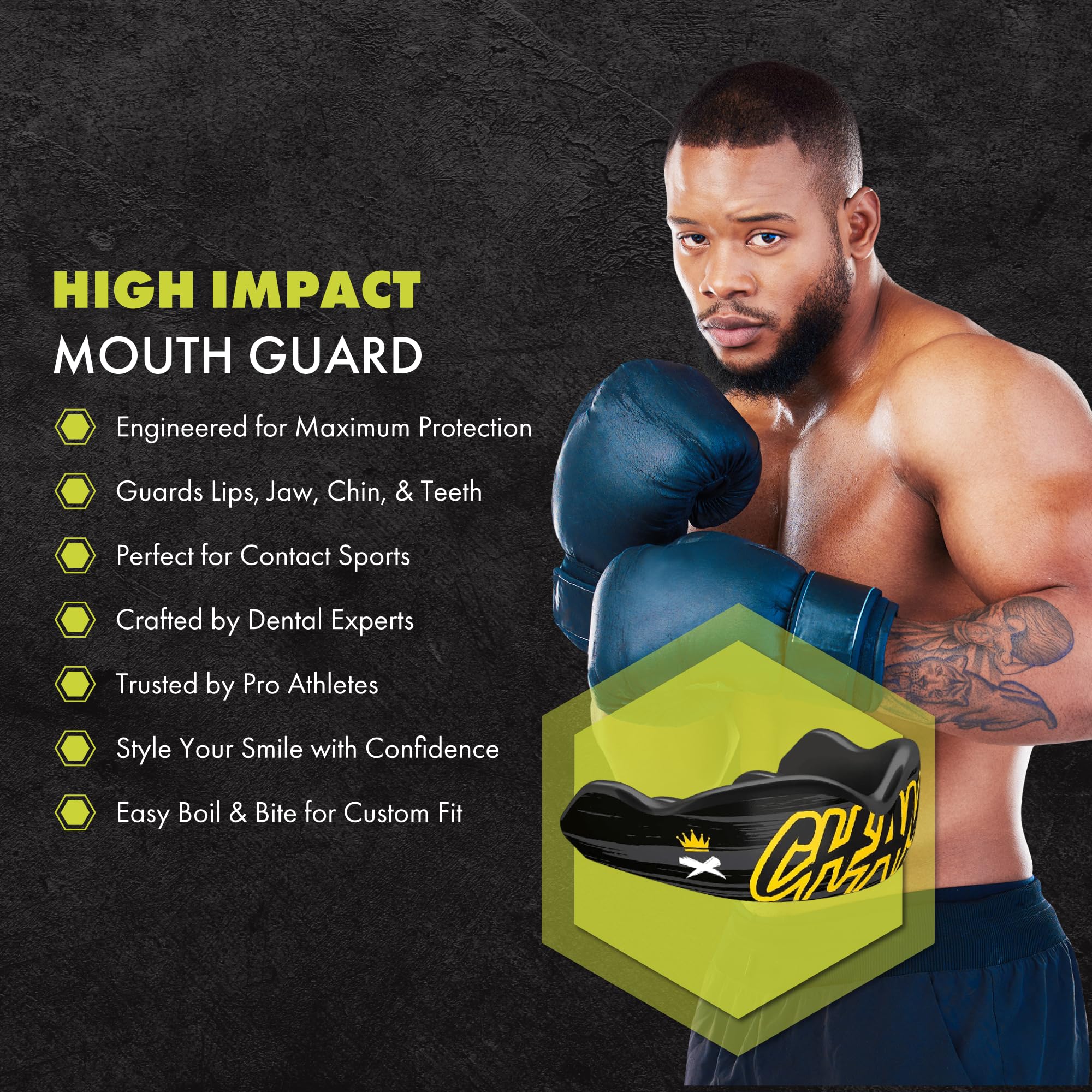 DAMAGE CONTROL High-Impact Mouth Guard – Sports Mouthguard for Boxing, Football, Hockey, Lacrosse & Basketball, Protects Teeth & Jaw, Protective Mouthpiece for Adults & Youth (Adult, HA HA HA 2.0)