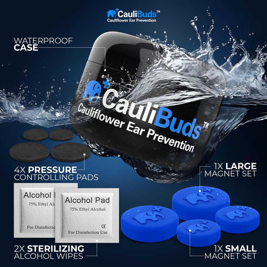 CauliBuds™ Cauliflower Ear Magnets - Premium Silicone Magnet Compression Kit for Cauliflower Ear Prevention & Treatment in BJJ, Wrestling, MMA, & Rugby - Minimize Ear Draining (Black)