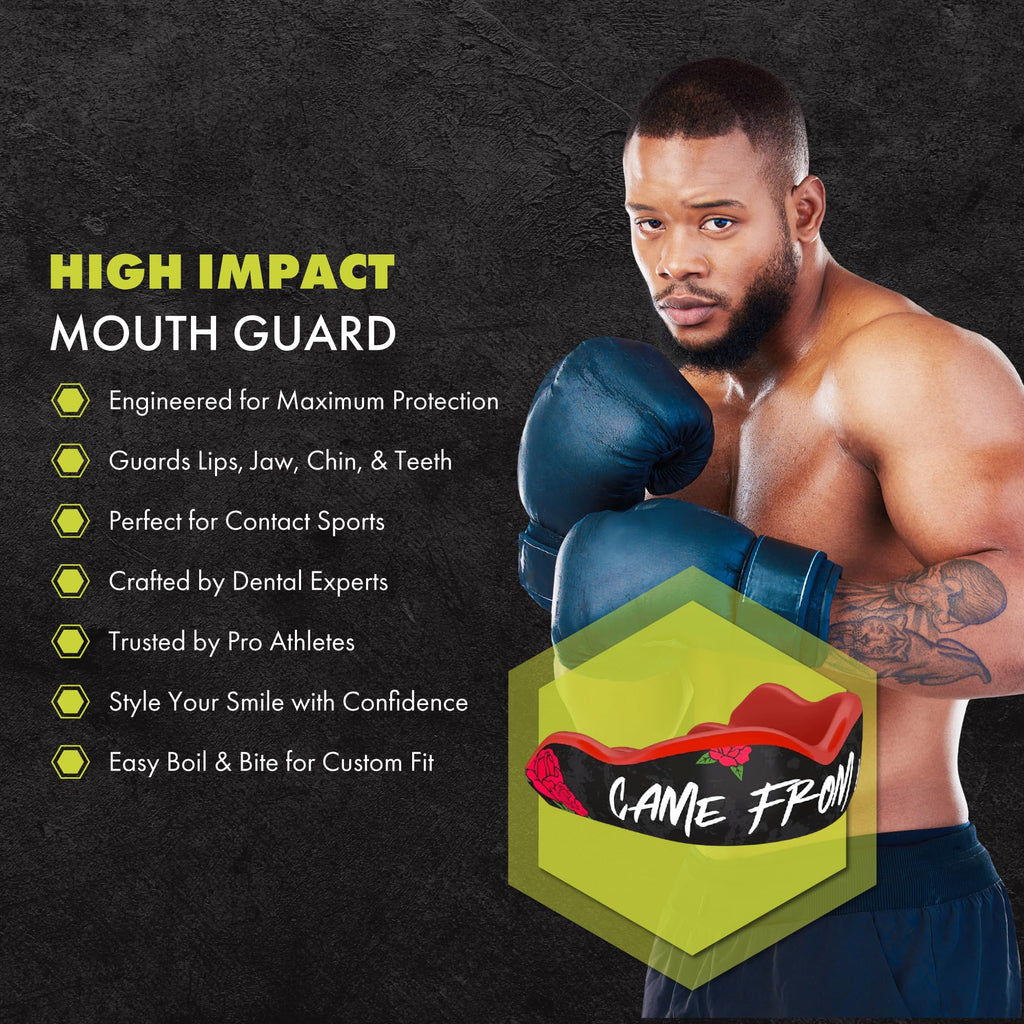 DAMAGE CONTROL High-Impact Mouth Guard – Sports Mouthguard for Boxing, Football, Hockey, Lacrosse & Basketball, Protects Teeth & Jaw, Protective Mouthpiece for Adults & Youth (Adult, HA HA HA 2.0)