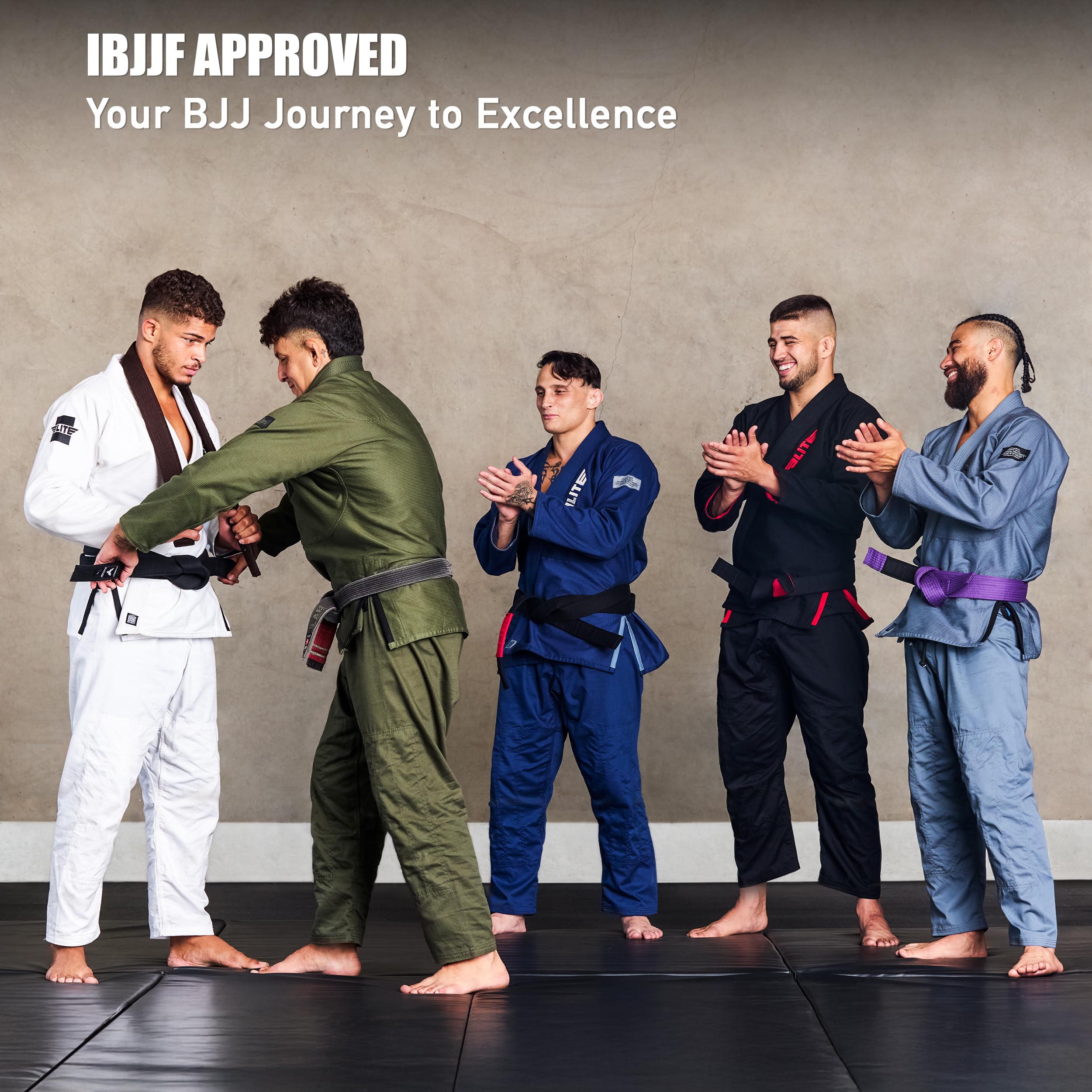 Elite Sports Adults Brazilian Jiu Jitsu Belts for Men & Women,Cotton IBJJF Approved BJJ Belts with Ranking Stripes Sleeve Bar