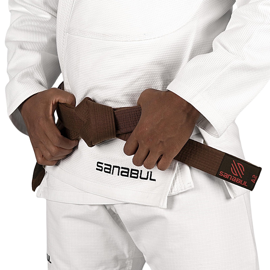 Sanabul BJJ Belt for Men & Women - Brazilian Jiu Jitsu With Ranking Stripes Sleeve Bar - Kids Gi Belt