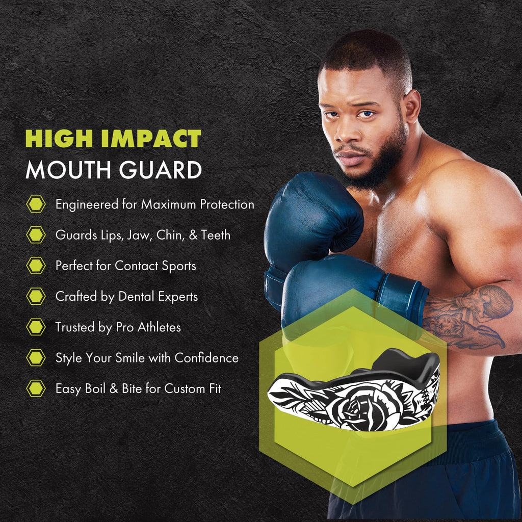 DAMAGE CONTROL High-Impact Mouth Guard – Sports Mouthguard for Boxing, Football, Hockey, Lacrosse & Basketball, Protects Teeth & Jaw, Protective Mouthpiece for Adults & Youth (Adult, HA HA HA 2.0)