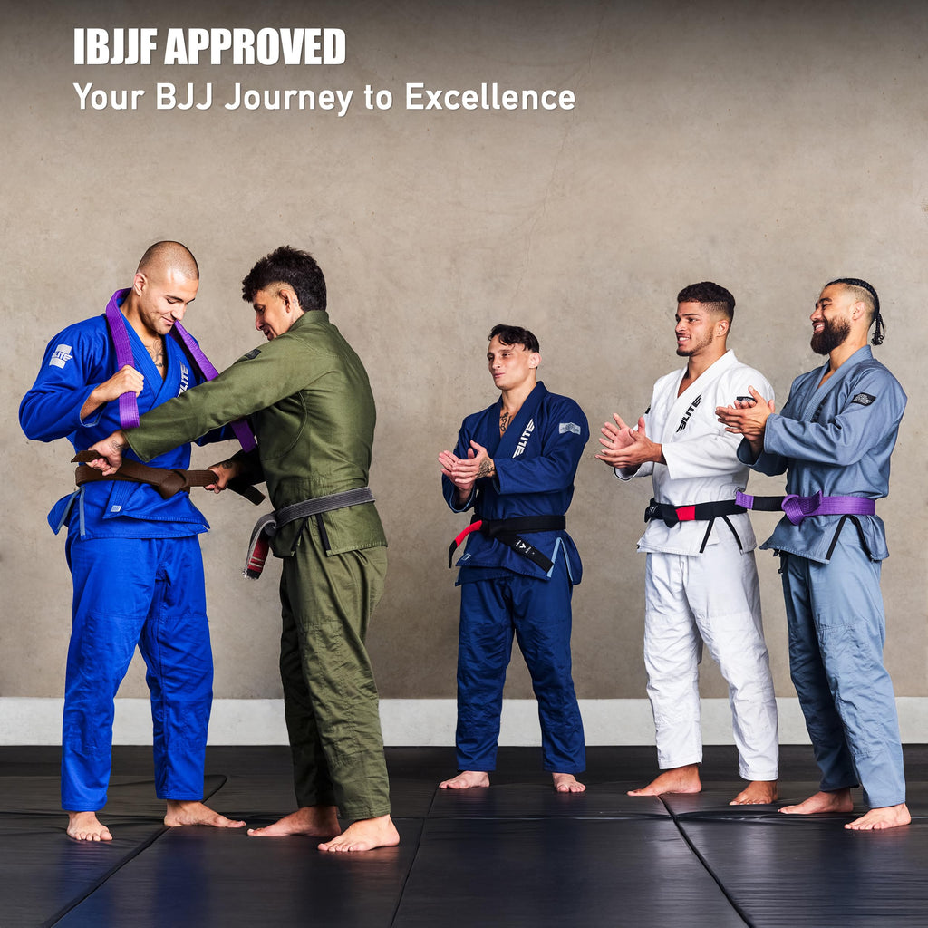 Elite Sports Adults Brazilian Jiu Jitsu Belts for Men & Women,Cotton IBJJF Approved BJJ Belts with Ranking Stripes Sleeve Bar
