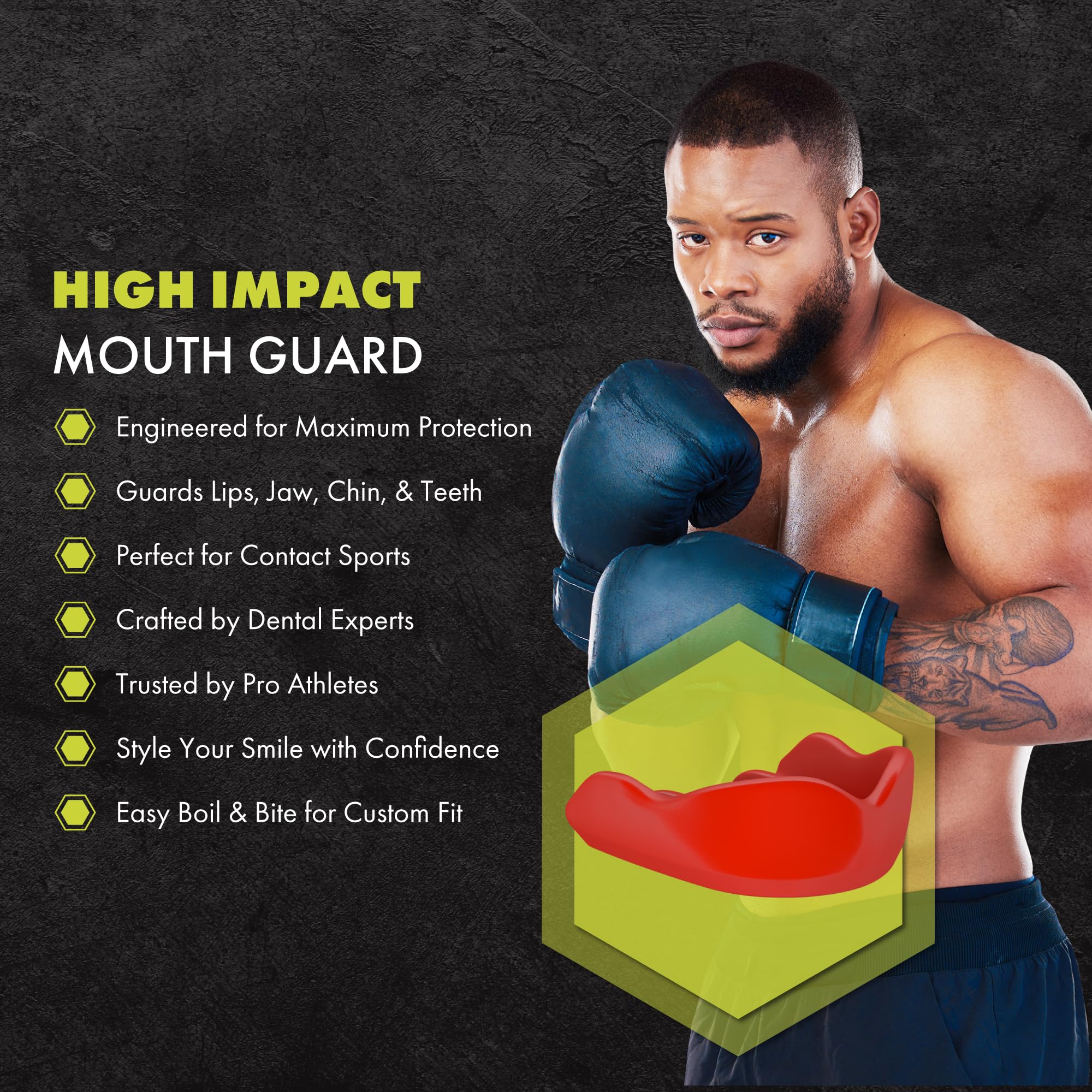 DAMAGE CONTROL High-Impact Mouth Guard – Sports Mouthguard for Boxing, Football, Hockey, Lacrosse & Basketball, Protects Teeth & Jaw, Protective Mouthpiece for Adults & Youth (Adult, HA HA HA 2.0)