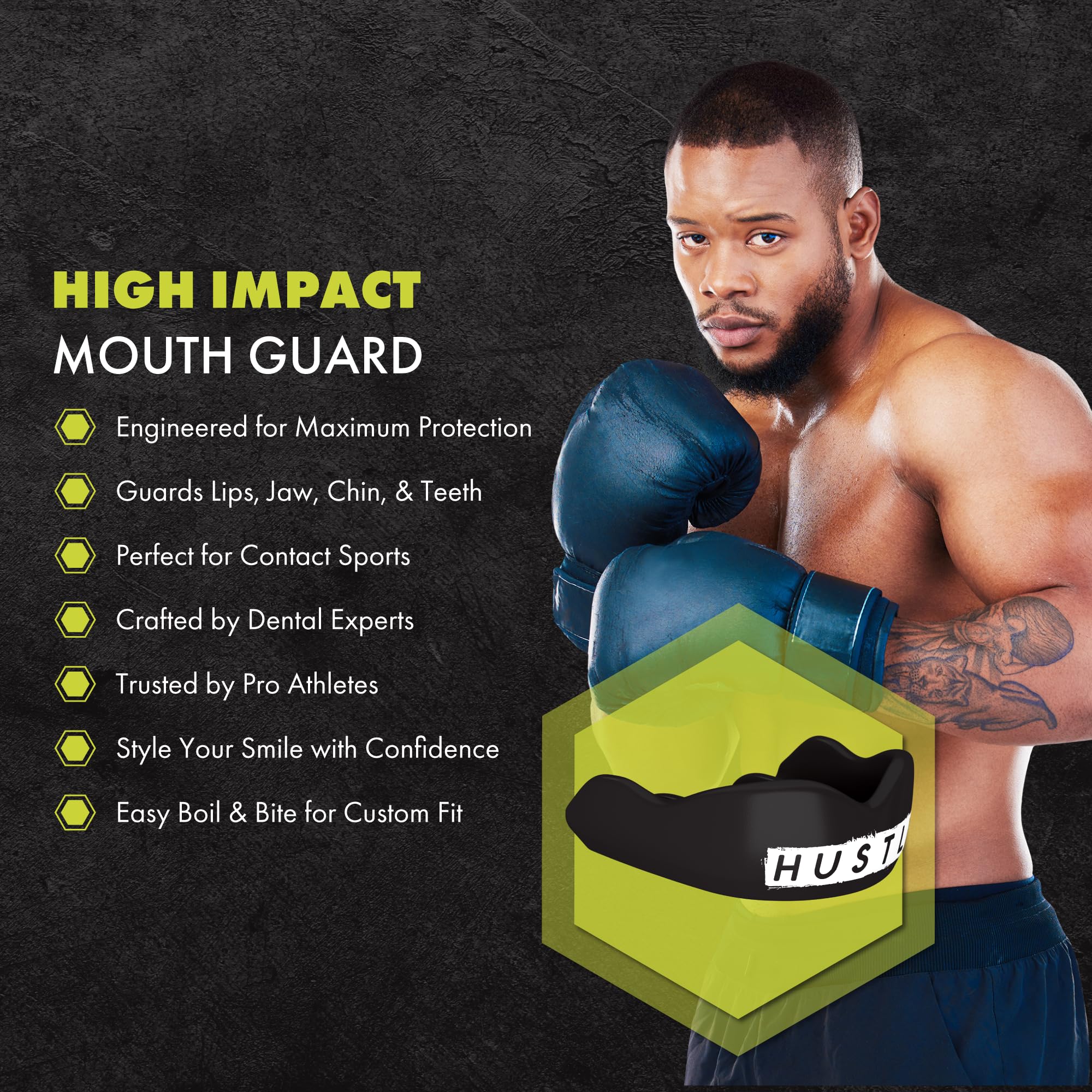 DAMAGE CONTROL High-Impact Mouth Guard – Sports Mouthguard for Boxing, Football, Hockey, Lacrosse & Basketball, Protects Teeth & Jaw, Protective Mouthpiece for Adults & Youth (Adult, HA HA HA 2.0)