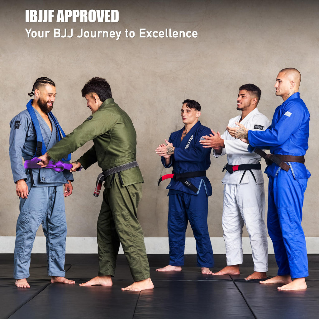 Elite Sports Adults Brazilian Jiu Jitsu Belts for Men & Women,Cotton IBJJF Approved BJJ Belts with Ranking Stripes Sleeve Bar