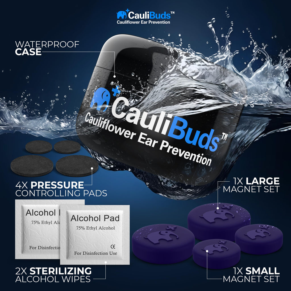 CauliBuds™ Cauliflower Ear Magnets - Premium Silicone Magnet Compression Kit for Cauliflower Ear Prevention & Treatment in BJJ, Wrestling, MMA, & Rugby - Minimize Ear Draining (Black)