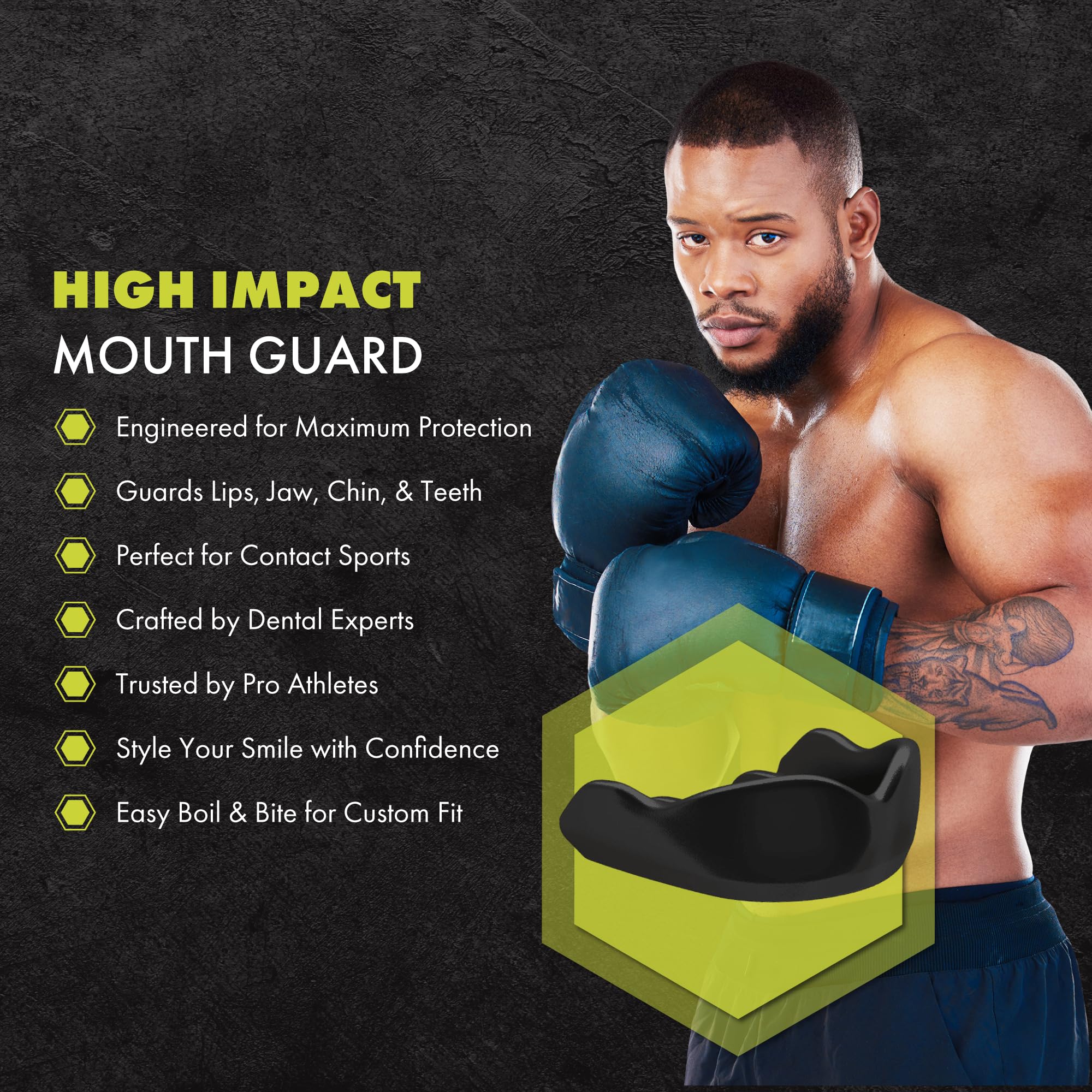 DAMAGE CONTROL High-Impact Mouth Guard – Sports Mouthguard for Boxing, Football, Hockey, Lacrosse & Basketball, Protects Teeth & Jaw, Protective Mouthpiece for Adults & Youth (Adult, HA HA HA 2.0)
